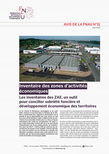 AVIS FNAU N°11 SUR L’INVENTAIRE DES ZAE